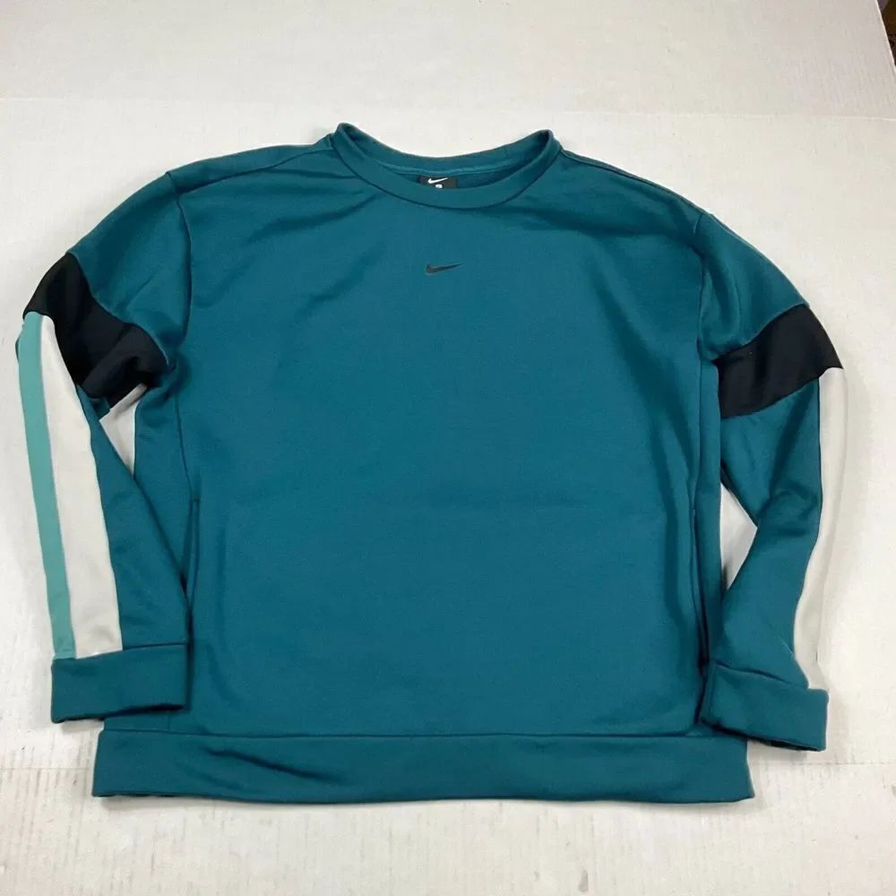 Nike Womens Fleece Sweatshirt Color-block Pockets Logo Relaxed Fit Pullover XS